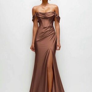 Elegant Off-Shoulder Formal Brown Dress